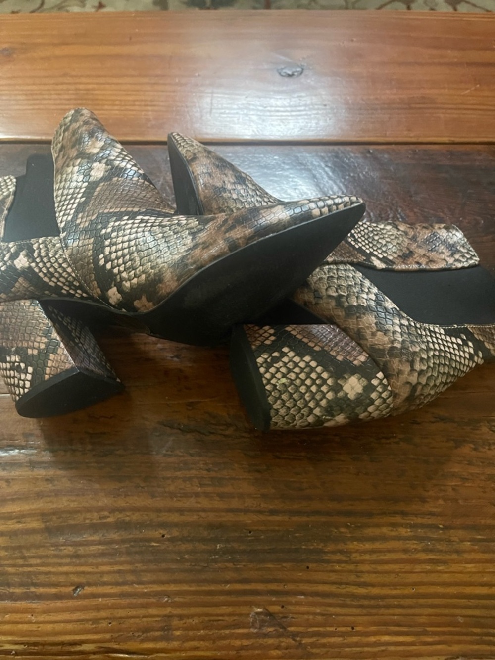 Qupid Snake-Print Pointed Toe Ankle Boots - Brown & Black - Picture 3 of 3